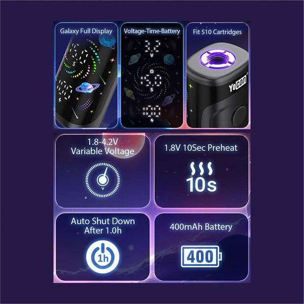 15CT DISPLAY - Yocan Kodo Star 510 Box Mod - 400mAh / Assorted Colors - Headshop.com