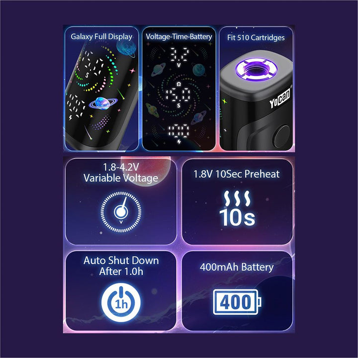 15CT DISPLAY - Yocan Kodo Star 510 Box Mod - 400mAh / Assorted Colors - Headshop.com