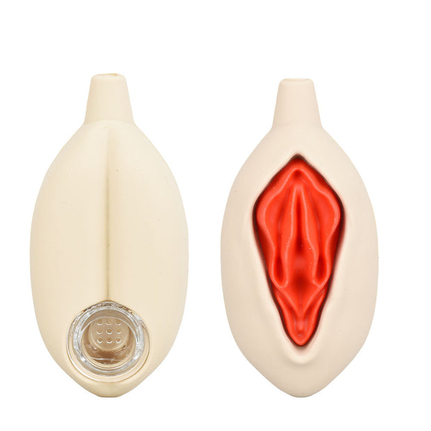6PC DISP - Vulva Silicone Hand Pipe - 4.25" / Assorted Colors - Headshop.com