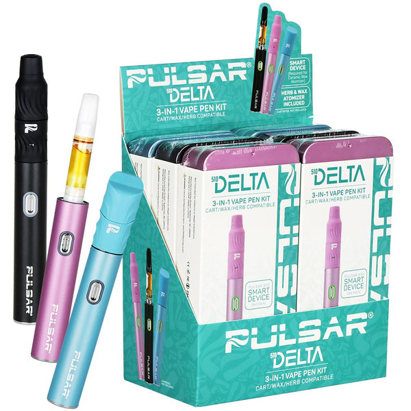 6CT DISPLAY - Pulsar 510 Delta 3-in-1 Smart Battery Vape Pen Kit - 800mAh / Assorted Colors