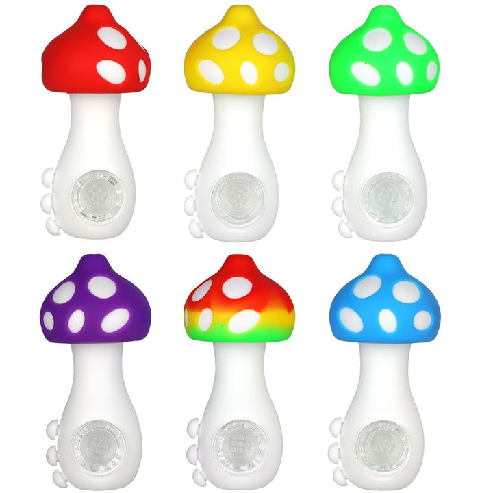 6CT BUNDLE - Silicone Mushroom Hand Pipe - 4.25" / Assorted Colors