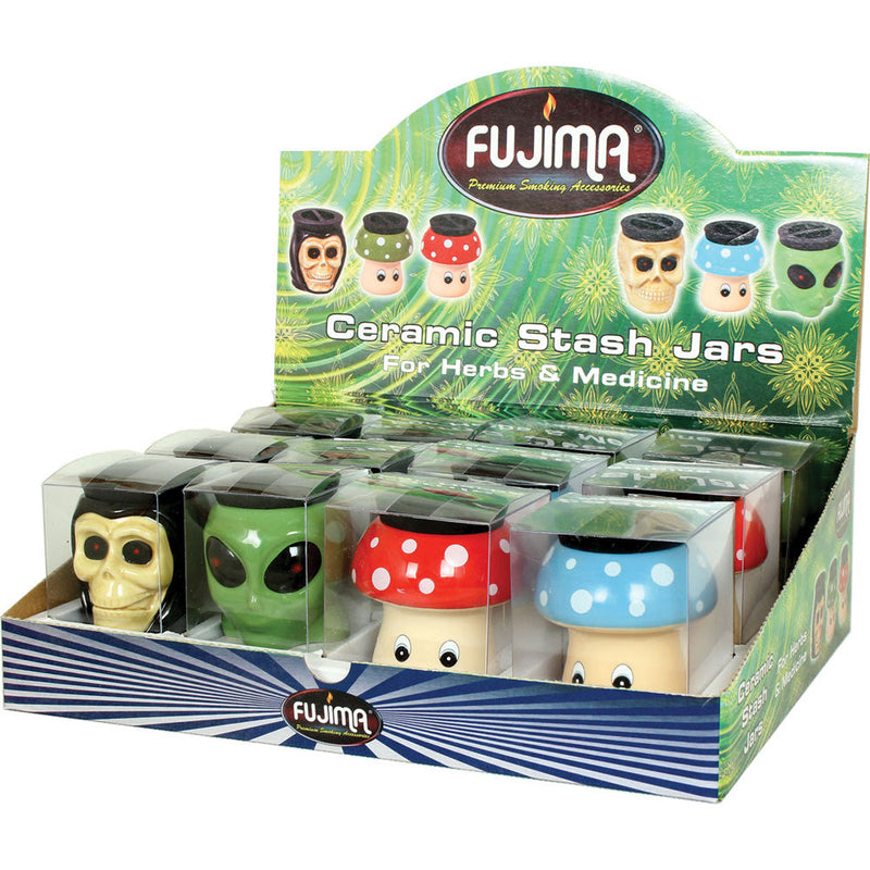 Fujima Ceramic Stash Jar - 3oz / Assorted - 12PC DISPLAY - Headshop.com