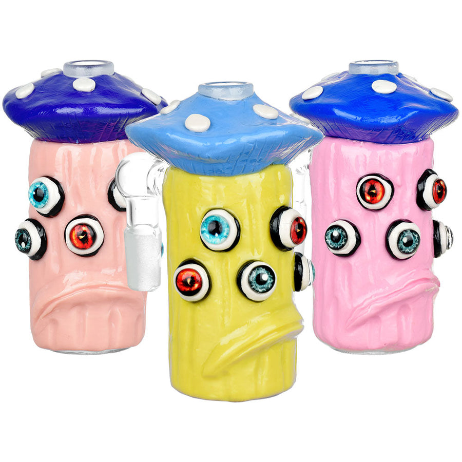 The Shrooms Have Eyes Glow Ash Catcher - 4.5" / 14mm / 90D / Colors Vary - Headshop.com