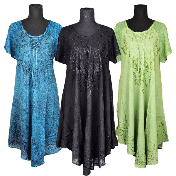 Embroidered Short Sleeve Dress - One Size / 38.5"