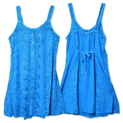 ThreadHeads Embroidered Buttoned Acid Wash Strap Dress - One Size / Colors Vary - Headshop.com
