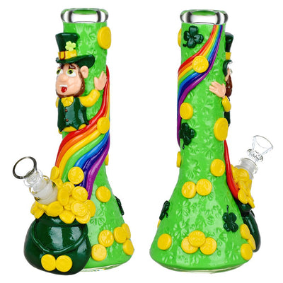 St. Patrick's Day Pot of Gold Glow In The Dark Water Pipe - 10" / 14mm F - Headshop.com