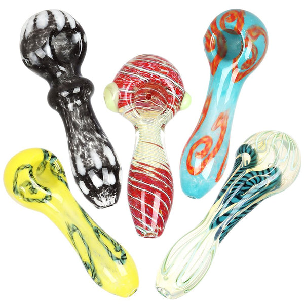 20CT BUNDLE - Deluxe Glass Spoon Pipe - 4" / Assorted Colors and Styles