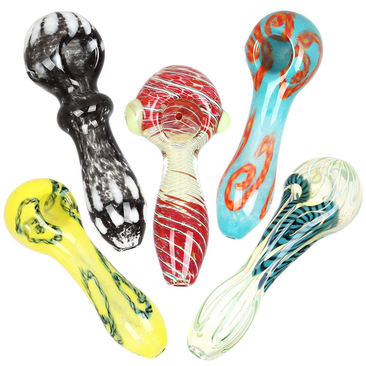 20CT BUNDLE - Deluxe Glass Spoon Pipe - 4" / Assorted Colors and Styles - Headshop.com