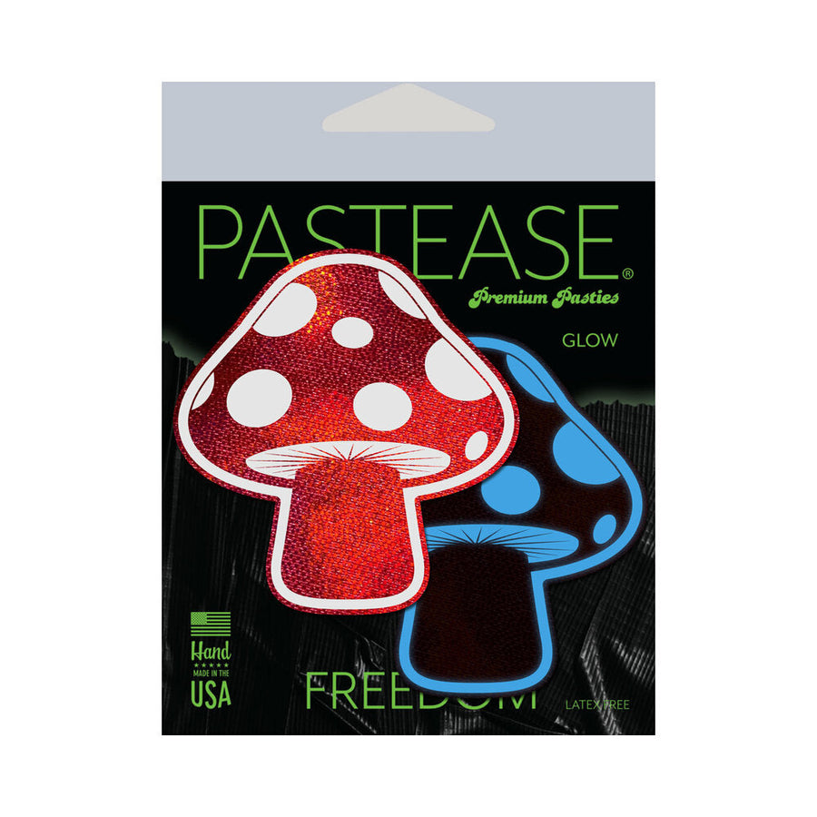 Pastease Mushroom: Shiny Red & White Glow-in-the-Dark Shroom Nipple Pasties - Headshop.com