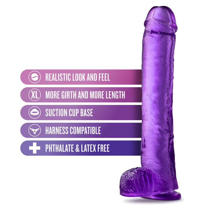 B Yours Plus Hefty n' Hung 14 in. Dildo with Balls Purple - Headshop.com