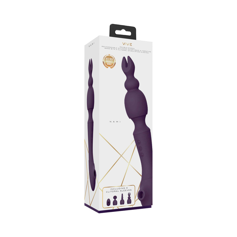 VIVE NAMI Dual-Ended Pulse Wave & Vibrating Wand With Interchangeable Sleeves Purple - Headshop.com