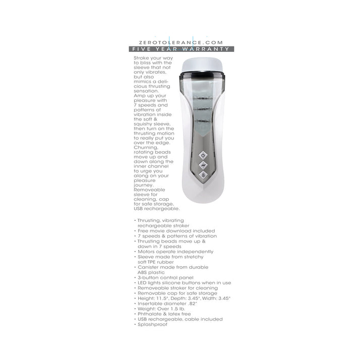 Zero Tolerance Stroking Buddy Rechargeable Vibrating Stroker White - Headshop.com