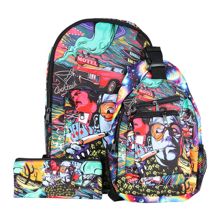 Colorful Designs Backpack & Zipper Pouch 3-Piece Set - 11"x17"