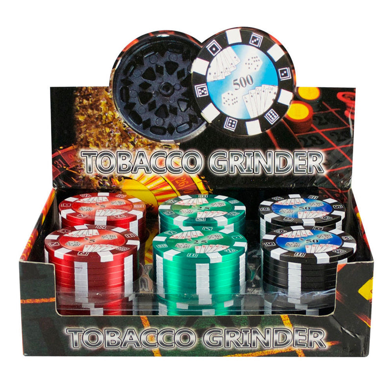 2" Metal 3pc Grinder - Poker Chip - Assorted - 12PC DISP - Headshop.com