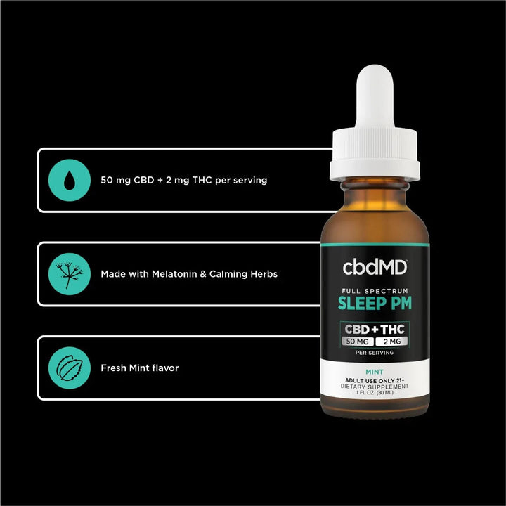 cbdMD CBD PM Oil Tincture Drops 30mL Mint 1500MG - Headshop.com