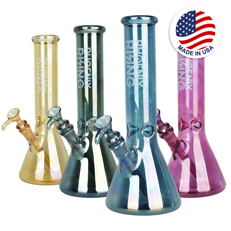Phoenix Rising Metallic Beaker Water Pipe -12"/14mm F/Clrs Vary - Headshop.com