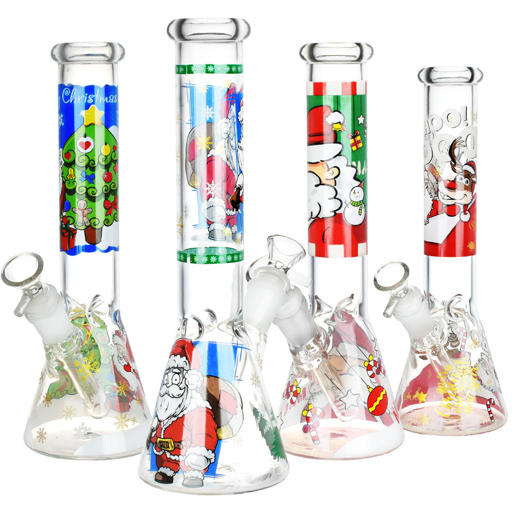 Santa Claus Themed Glass Water Pipe - 10" / 14mm F / Designs Vary - Headshop.com