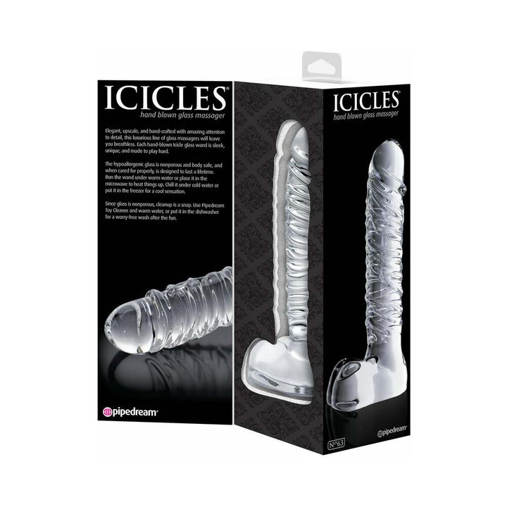 Pipedream Icicles No. 63 Ribbed Realistic 8.5 in. Glass Dildo Clear - Headshop.com