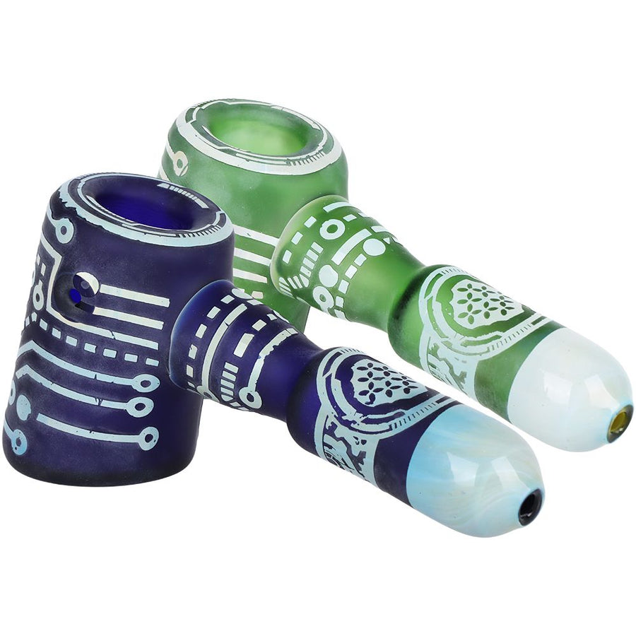 Circuits of Love Sandblasted Glass Hand Pipe - 4.75" / Colors Vary - Headshop.com