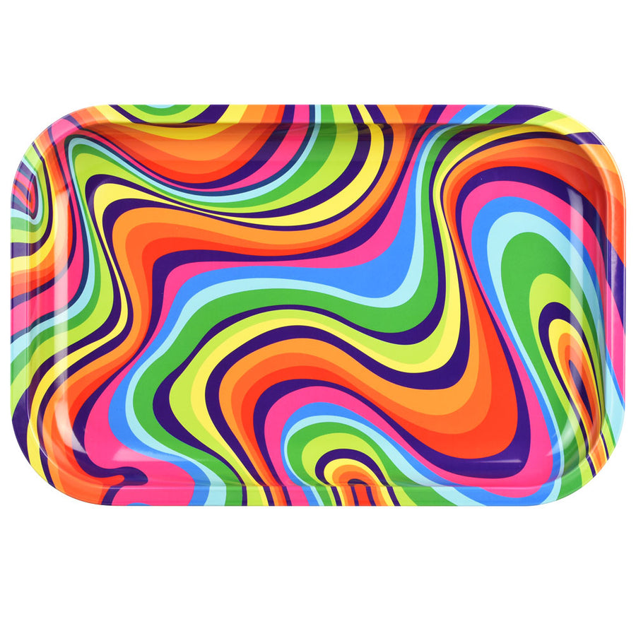 Psychedelic Rainbow Swirl Metal Rolling Tray - Headshop.com