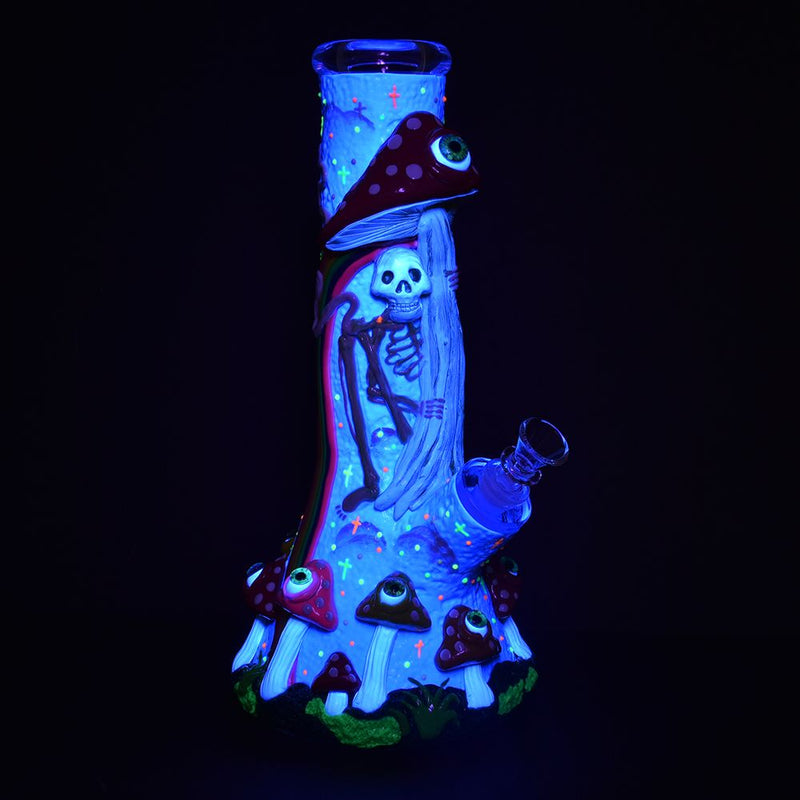 Sneaky Skeleton And Watchful Fungi Glow In Dark Beaker Water Pipe-12.5" / 14mm F - Headshop.com