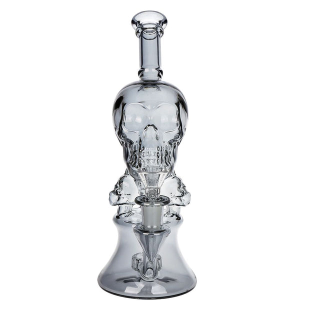 SeshGear Stacked Skulls Electroplated Glass Water Pipe - 9" / 14mm F / Smoke