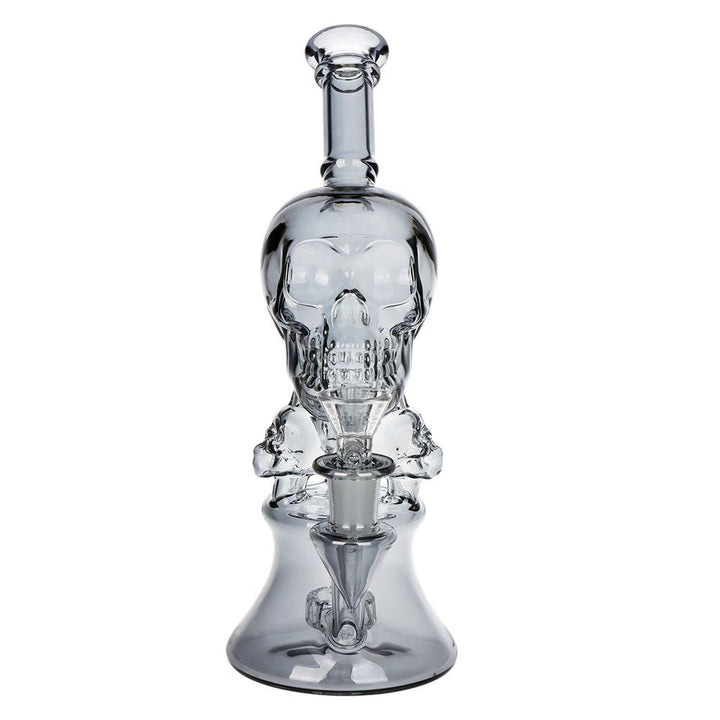 SeshGear Stacked Skulls Electroplated Glass Water Pipe - 9" / 14mm F / Smoke