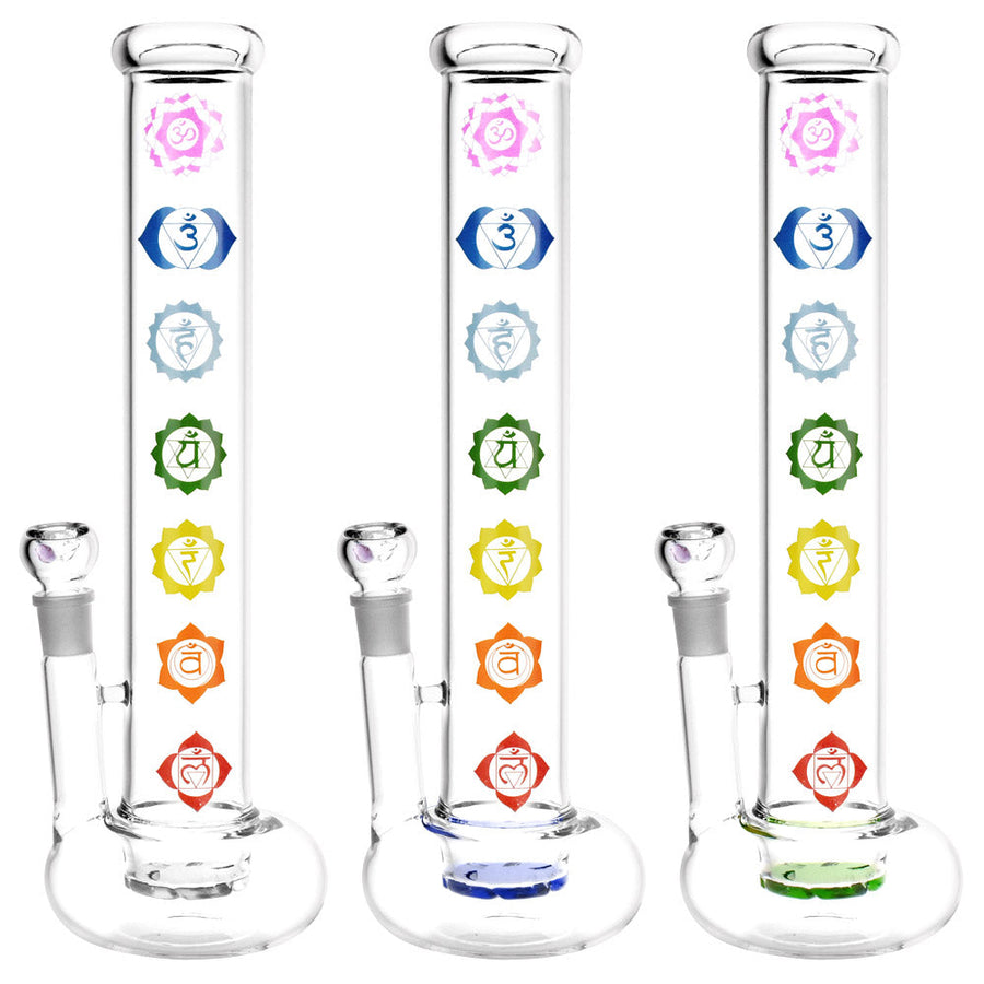 Hollow Base Chakra Water Pipe - 14" / 19mm F / Colors Vary - Headshop.com