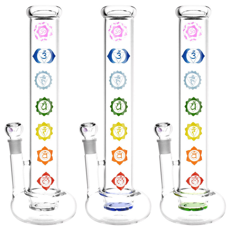 Hollow Base Chakra Water Pipe - 14" / 19mm F / Colors Vary - Headshop.com