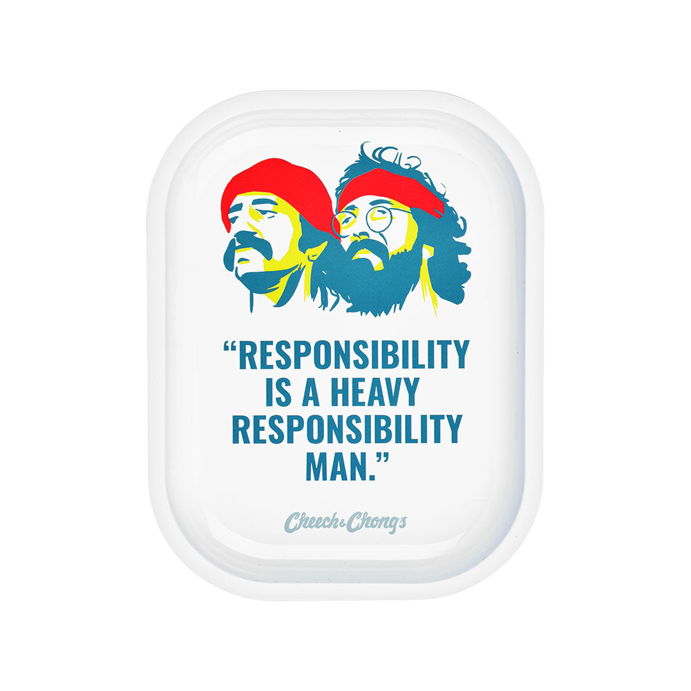 Cheech & Chong's x Pulsar Mini Metal Rolling Tray w/ Lid - Responsibility / 7"x5.5" - Headshop.com