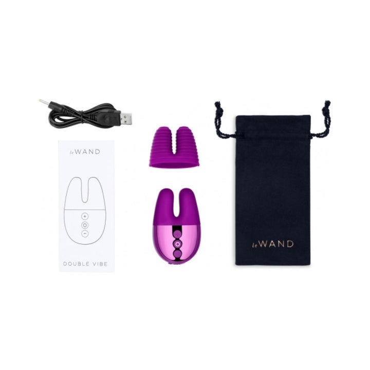 Le Wand Chrome Double Vibe Rechargeable Silicone Mini Vibrator Dark Cherry - Headshop.com