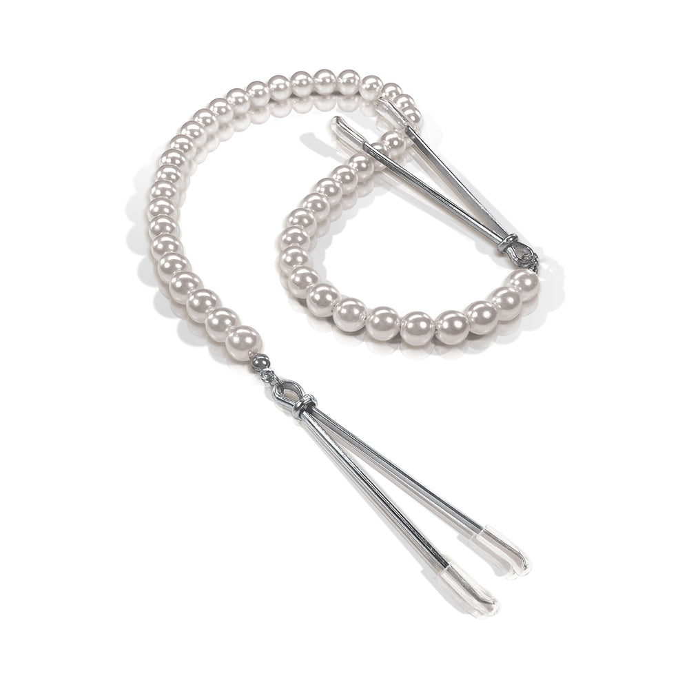 Nixie Pearl Drop Beaded Tweezer Nipple Clamps Silver - Headshop.com