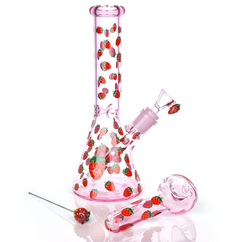 Pulsar Fruit Series Strawberry Cough Herb Pipe Glow Duo - 10" / 14mm F - Headshop.com