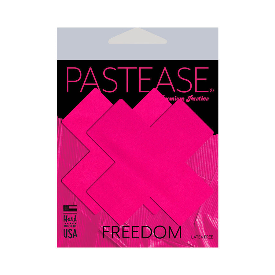 Pastease Plus X: Neon Pink Day-Glow Lycra Cross Nipple Pasties - Headshop.com