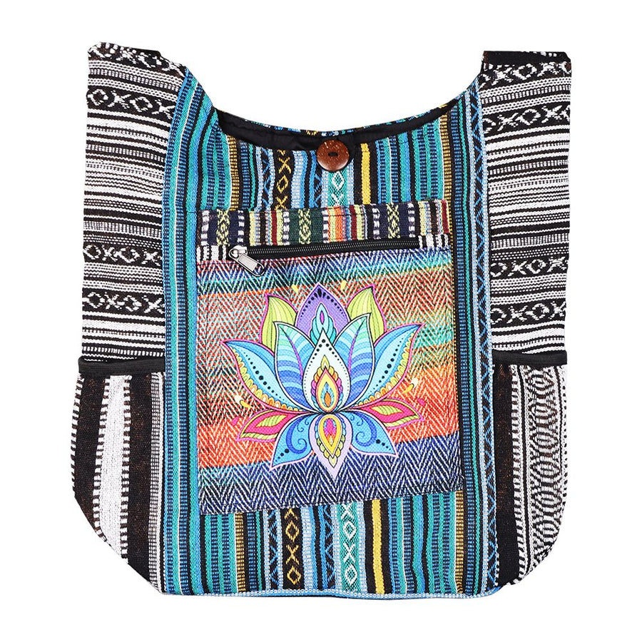 ThreadHeads Lotus Blooming Aztec Patchwork Shoulder Sling Bag - 16"x15" - Headshop.com