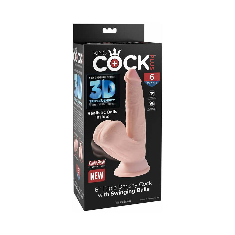 King Cock Plus 6 in. Triple-Density Cock With Swinging Balls Dildo Beige - Headshop.com
