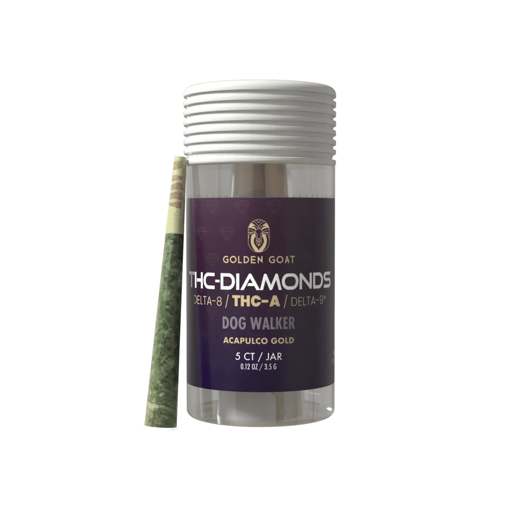 Golden Goat THC-A Diamond Pre-Rolls, 5ct - Dog Walker, Acapulco Gold (Indica) - Headshop.com