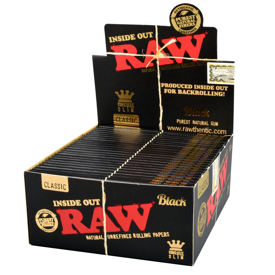 RAW Black Classic Inside Out Rolling Papers | King Size Slim | 50pk Display - Headshop.com
