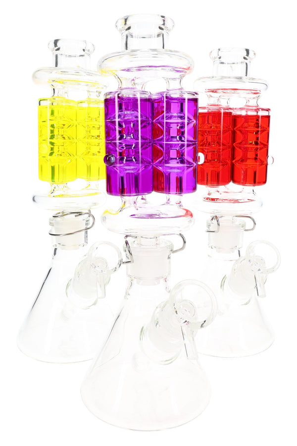 Fluid-Filled Triple Chamber Beaker Bong “Freeze Trio” – 10.5″ – Assorted Colors