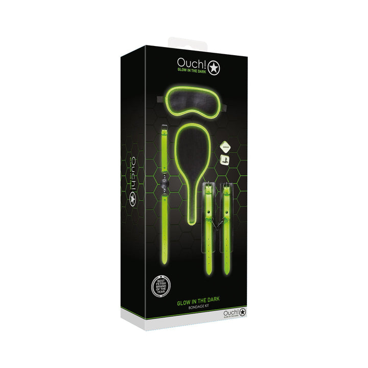 Ouch! Glow in the Dark 7-Piece Bondage Kit Neon Green - Headshop.com