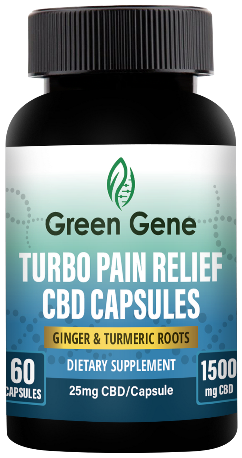 Turbo Pain Relief CBD Capsules W/ Ginger & Turmeric Roots (750MG-1500MG) - Headshop.com