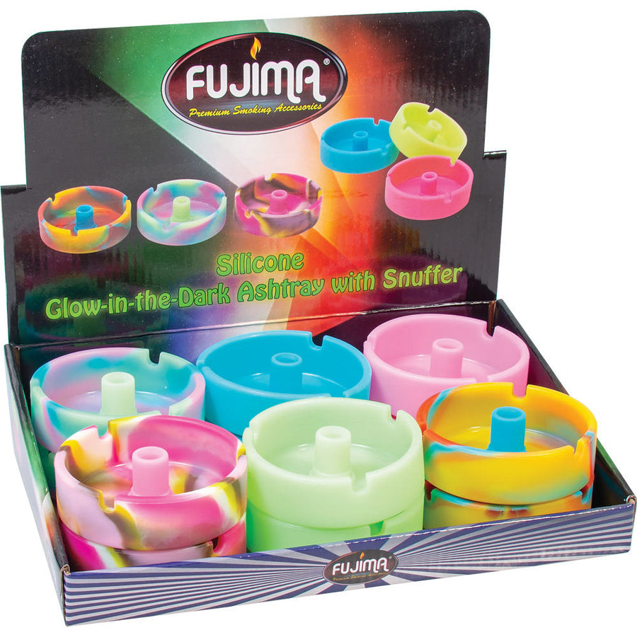 12PC DISPLAY - Fujima Glow Silicone Snuffer Ashtray - 3.5" / Assorted - Headshop.com