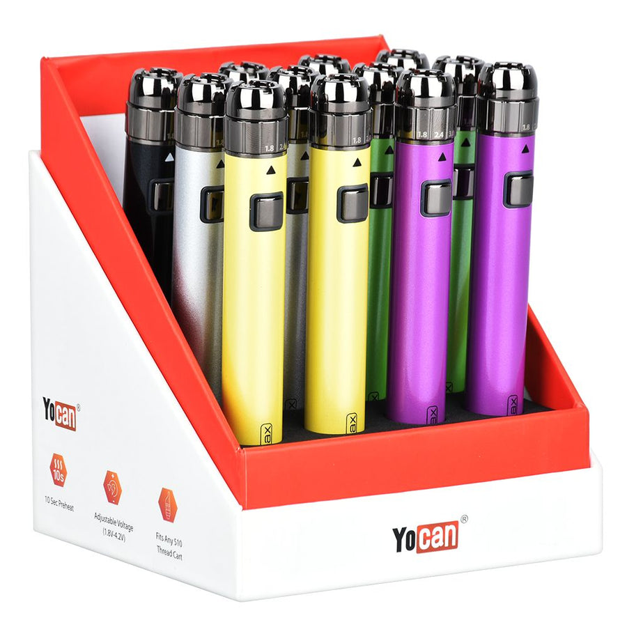12CT DISPLAY - Yocan LUX Max 510 Battery - 900mAh / Assorted Colors - Headshop.com