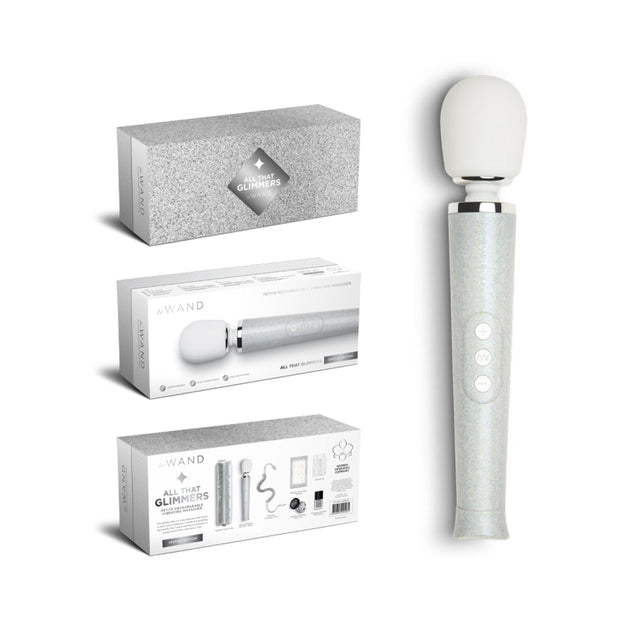 Le Wand All That Glimmers Petite Rechargeable Vibrating Massager Special Edition Set White - Headshop.com