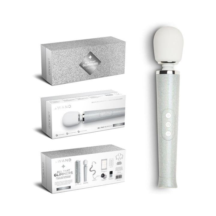 Le Wand All That Glimmers Petite Rechargeable Vibrating Massager Special Edition Set White - Headshop.com