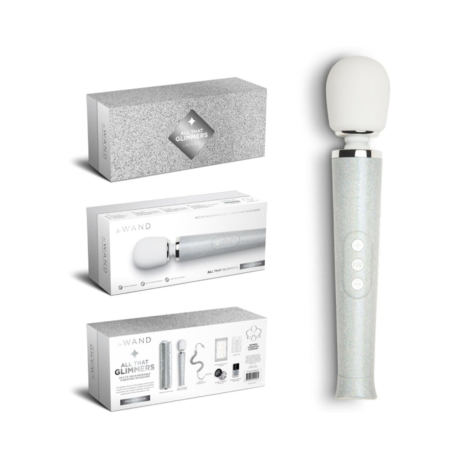 Le Wand All That Glimmers Petite Rechargeable Vibrating Massager Special Edition Set White - Headshop.com
