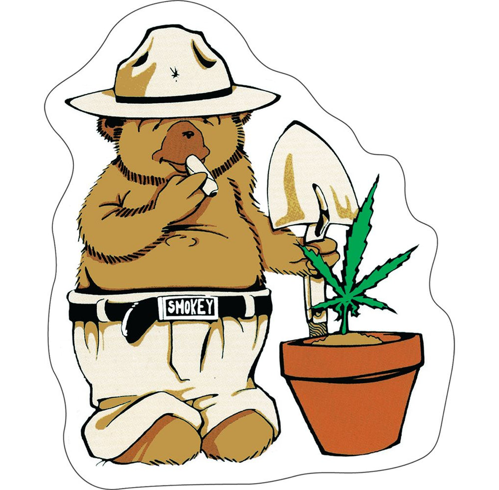 Smokey Bear Pot-ted Plant Sticker - 5" x 4.25" - Headshop.com