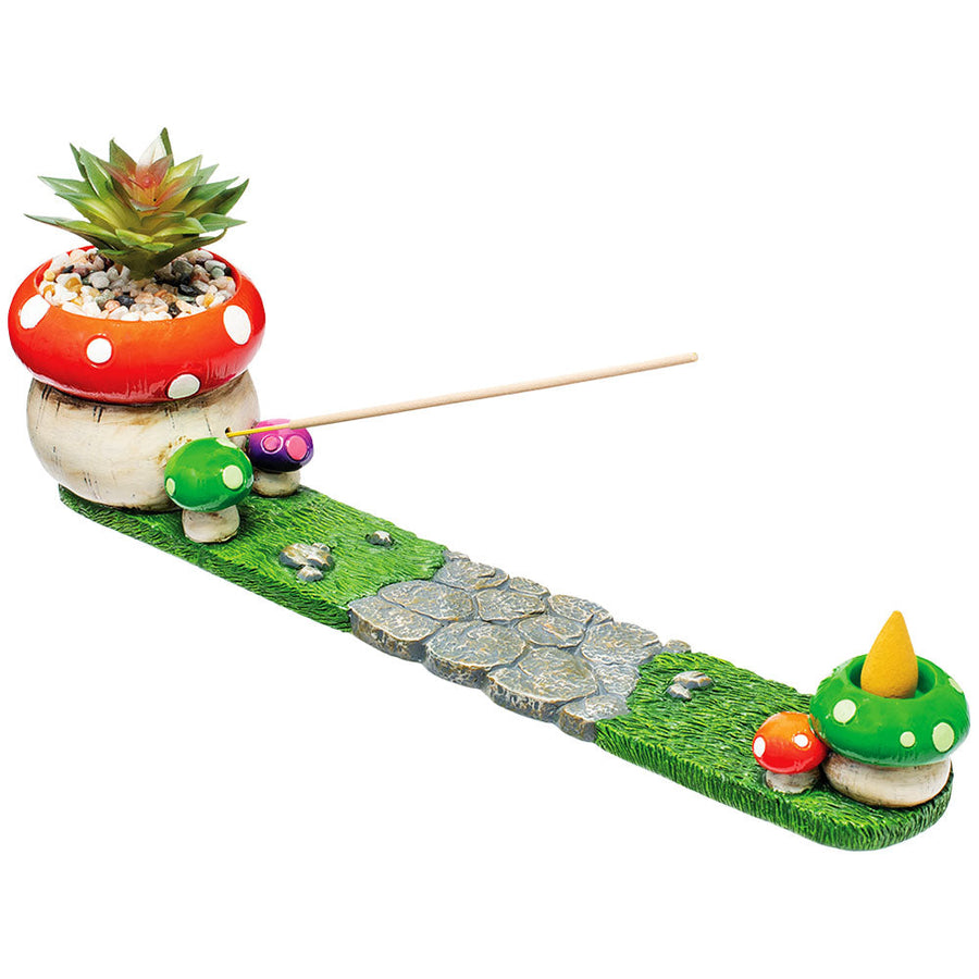 Fujima Mushroom Incense Burner with Faux Plant - 12.5" - Headshop.com