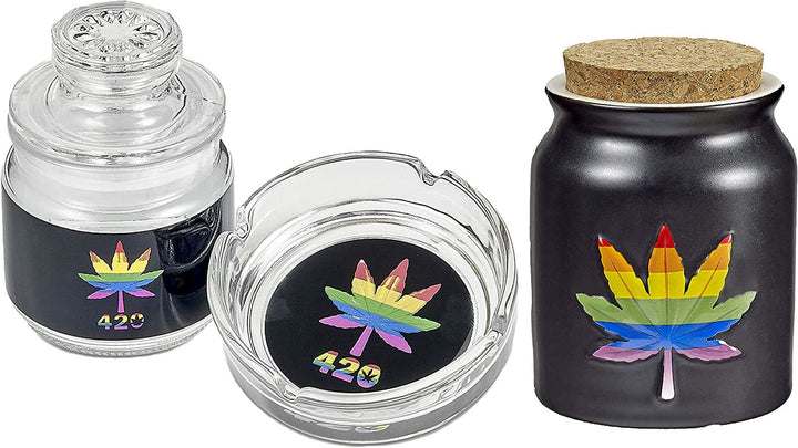Ashtray and Stash Jar set - Rainbow leaf - Headshop.com
