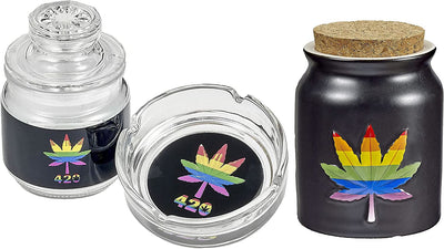 Ashtray and Stash Jar set - Rainbow leaf - Headshop.com